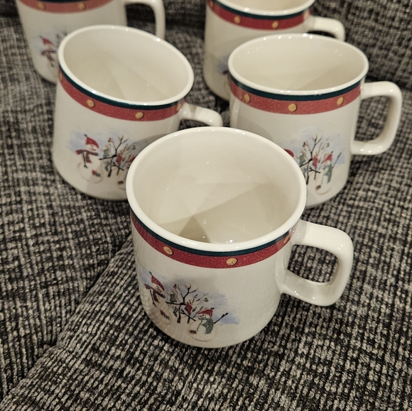 ROYAL SEASONS Stoneware Snowmen Holiday Christmas Coffee Mugs Set of 5 - Picture 3 of 6